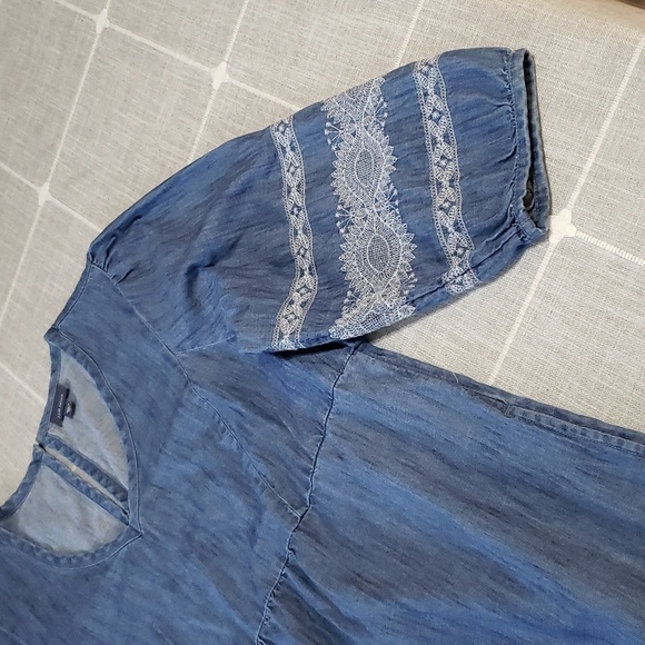 J.jill Embroidered Indigo Peasant Dress, Color Luna Wash Multi, Size M - Picture 7 of 12